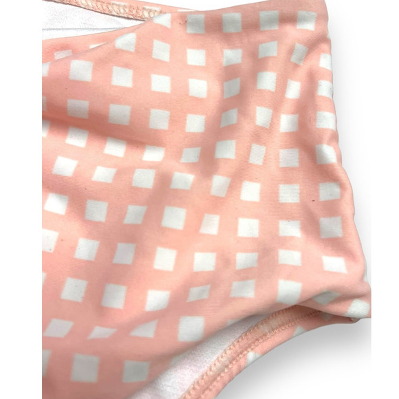 GB Gianna Bini High-Waist w/ Tie Bikini Bottoms | Pink White Check | Sz L, NEW - Picture 6 of 8